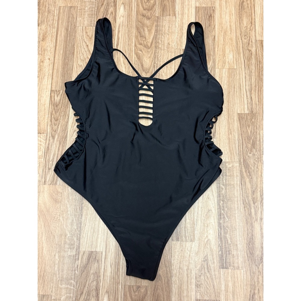 Fashion Nova Wild Summer Affair 1 Piece Swimsuit Black Cage Cutout 3X